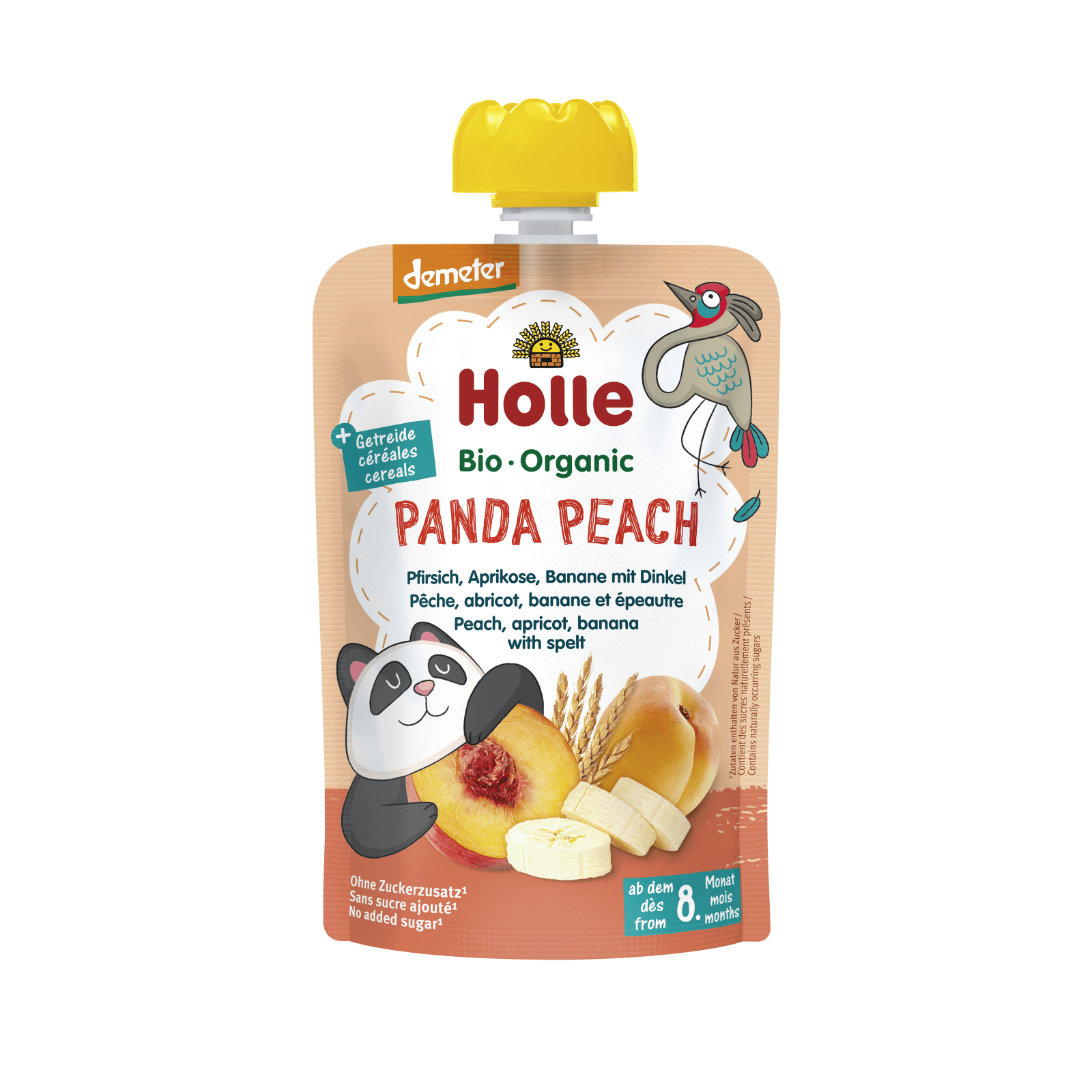 Panda Peach - Pouchy Pfirsich, Aprikose & Banane mit Dinkel, 100g